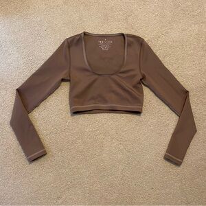 Sivan Ayla Tan + Lines Tanlines Sport Crop Top Long Sleeve Bra Brown Small S